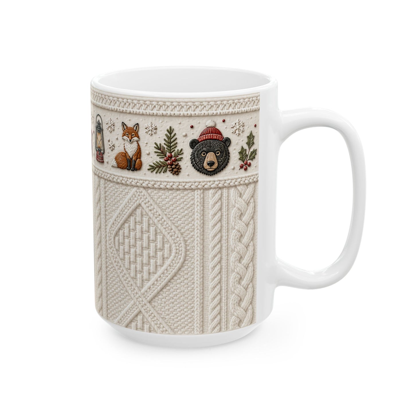 Adirondack Cable Knit Christmas Mug – North Woods Ceramic Mug (15oz)