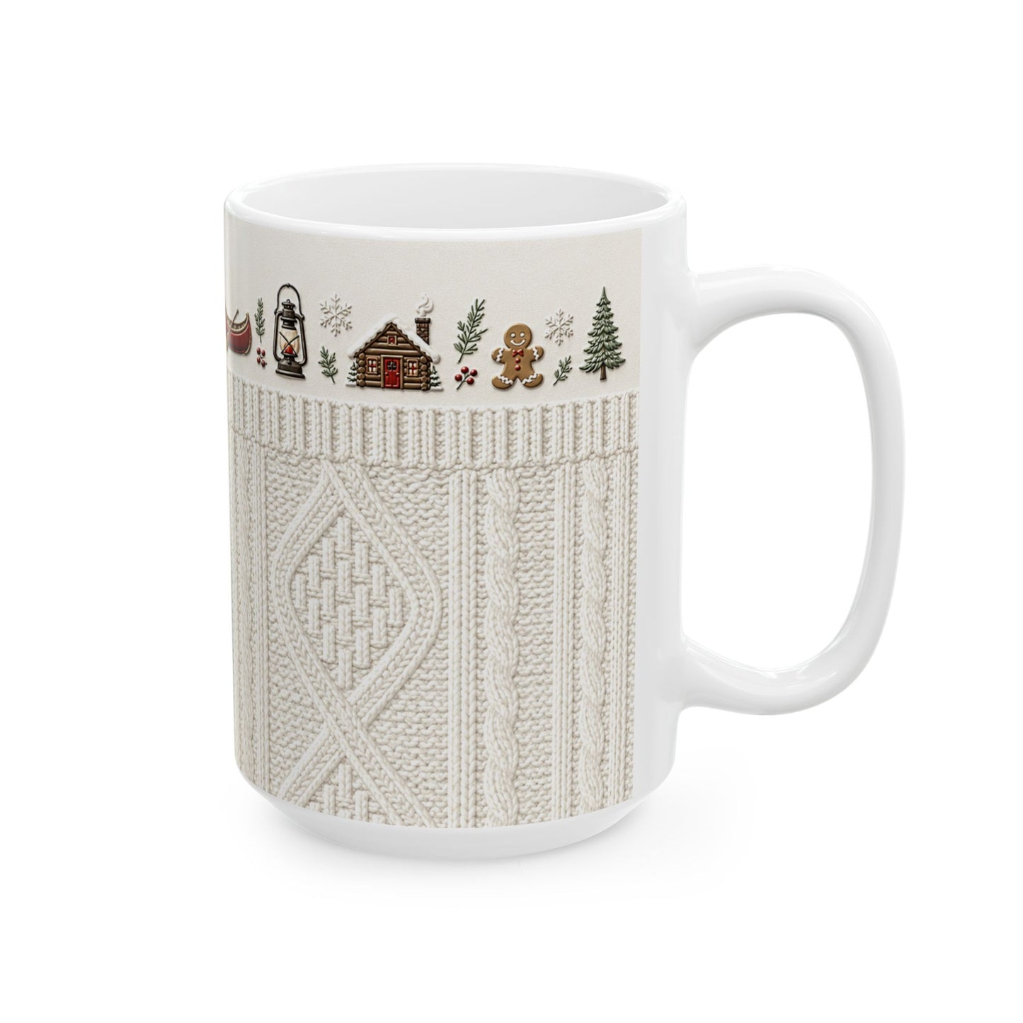 Adirondack Cable Knit Christmas Mug – Cabin Christmas Ceramic Mug (15oz)
