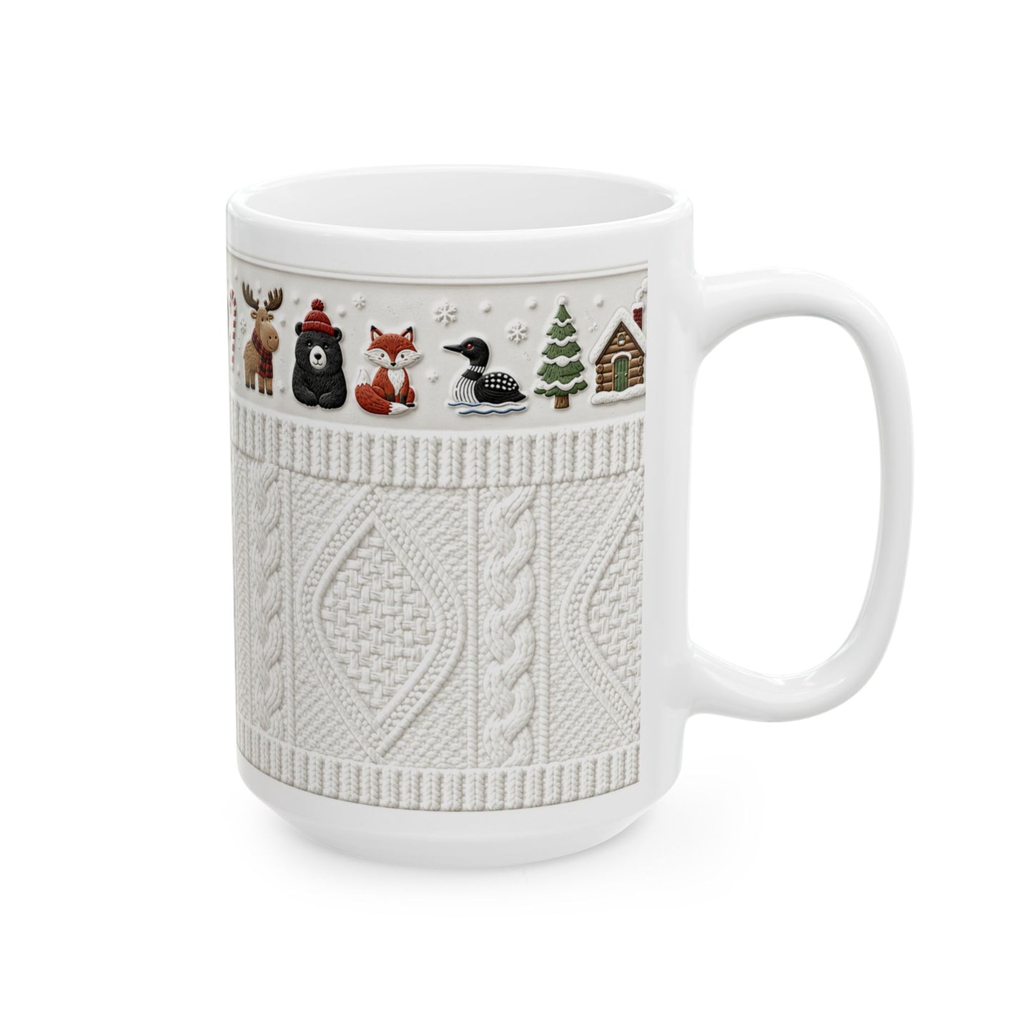 Adirondack Cable Knit Christmas Mug – Wildlife Ceramic Mug (15oz)