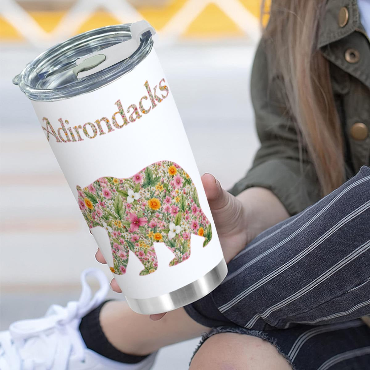 Adirondacks Floral Bear 20oz Stainless Steel Tumbler | Free Shipping