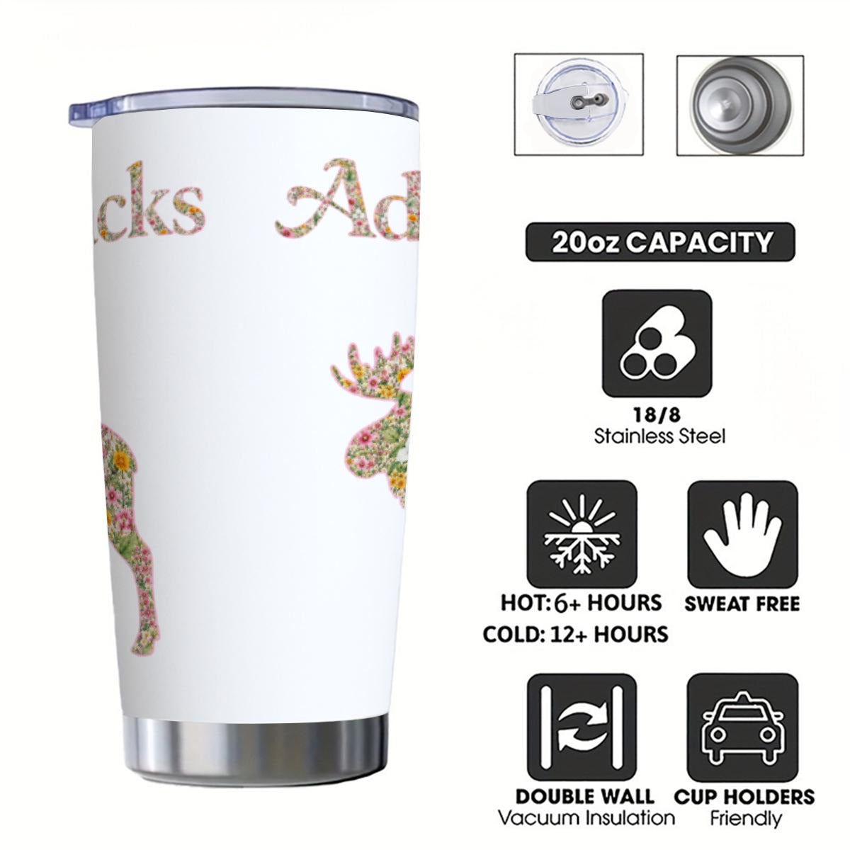 Adirondacks Floral Moose 20oz Stainless Steel Tumbler | Free Shipping