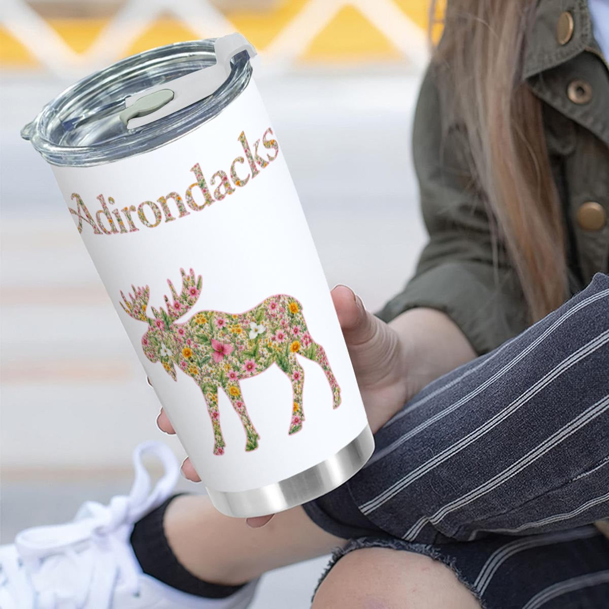 Adirondacks Floral Moose 20oz Stainless Steel Tumbler | Free Shipping