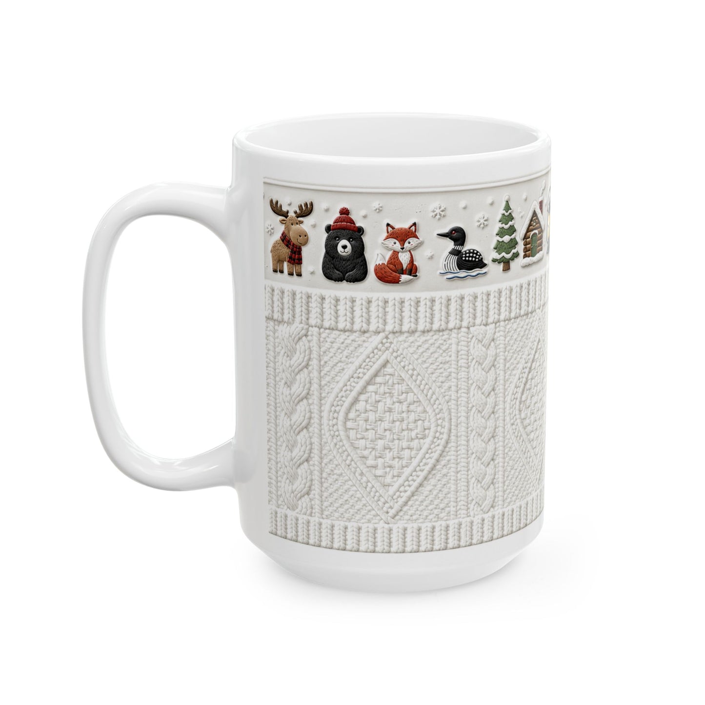 Adirondack Cable Knit Christmas Mug – Wildlife Ceramic Mug (15oz)