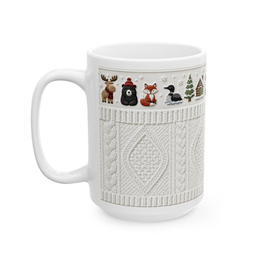Adirondack Cable Knit Christmas Mug – Wildlife Ceramic Mug (15oz)
