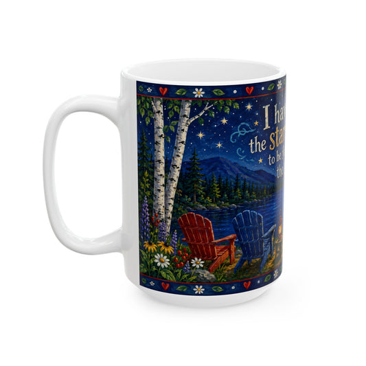 "I Have Loved the Stars Too Fondly" Lakeside Night Ceramic Mug (15oz)