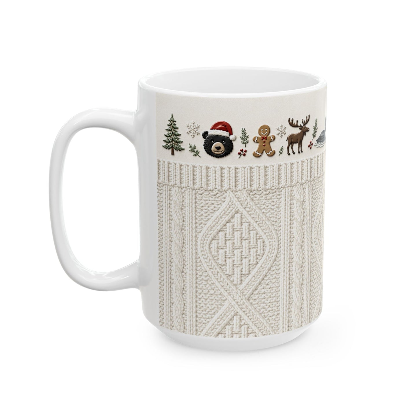 Adirondack Cable Knit Christmas Mug – Cabin Christmas Ceramic Mug (15oz)