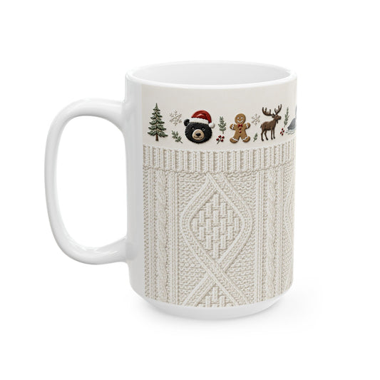 Adirondack Cable Knit Christmas Mug – Cabin Christmas Ceramic Mug (15oz)