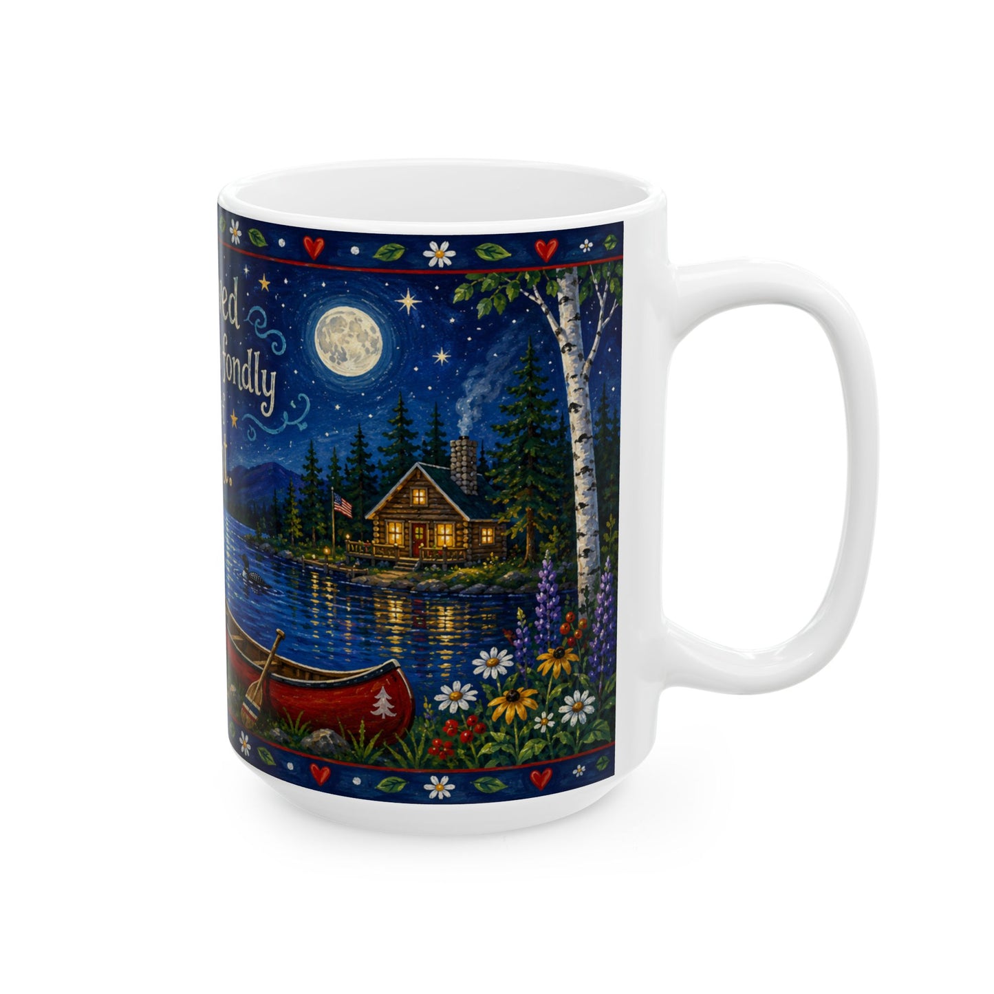 "I Have Loved the Stars Too Fondly" Lakeside Night Ceramic Mug (15oz)