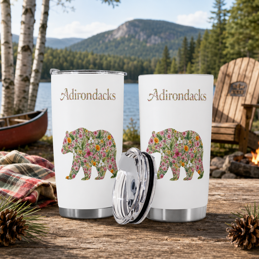 Adirondacks Floral Bear 20oz Stainless Steel Tumbler | Free Shipping