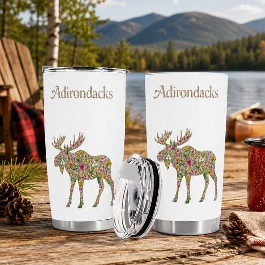 Adirondacks Floral Moose 20oz Stainless Steel Tumbler | Free Shipping