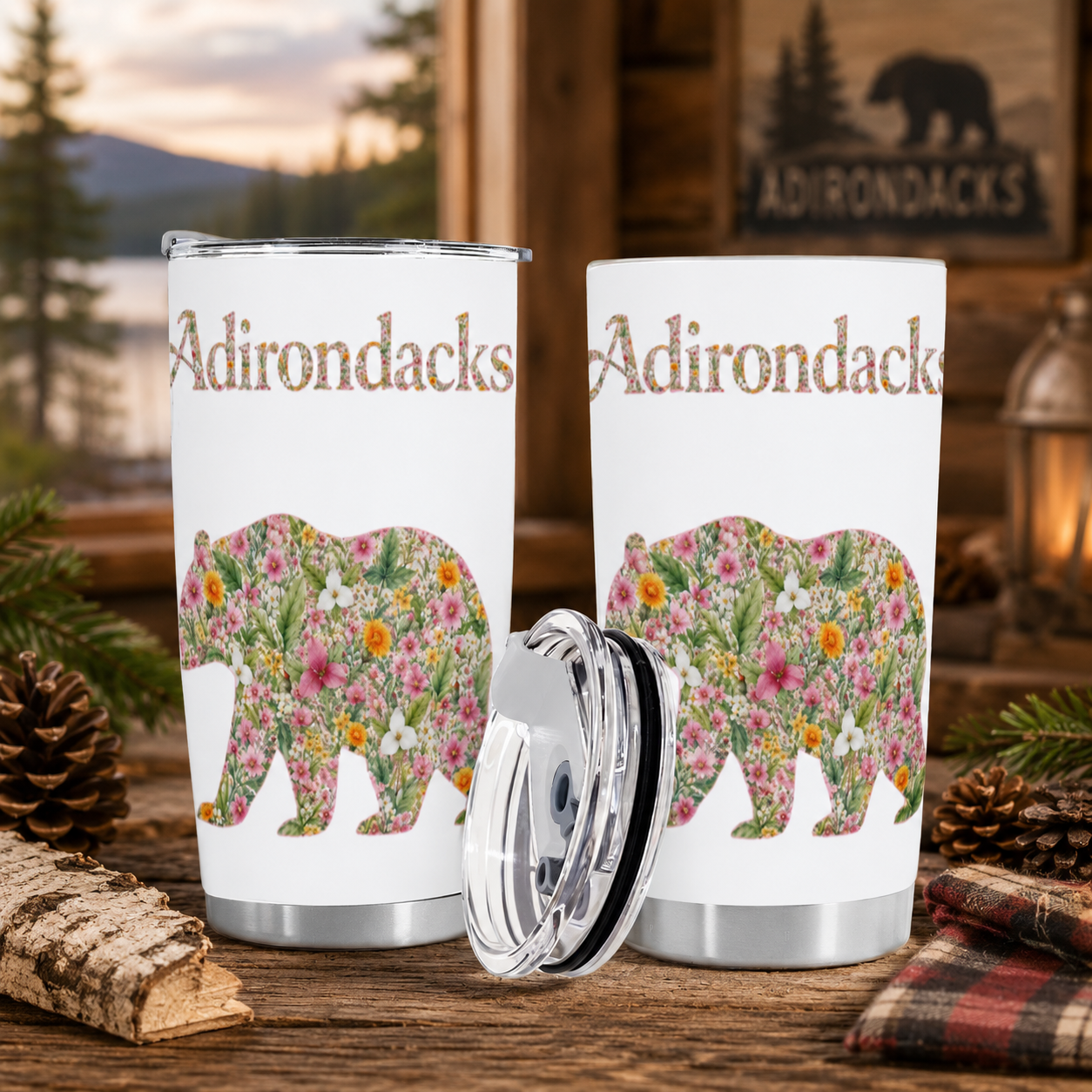 Adirondacks Floral Bear 20oz Stainless Steel Tumbler | Free Shipping