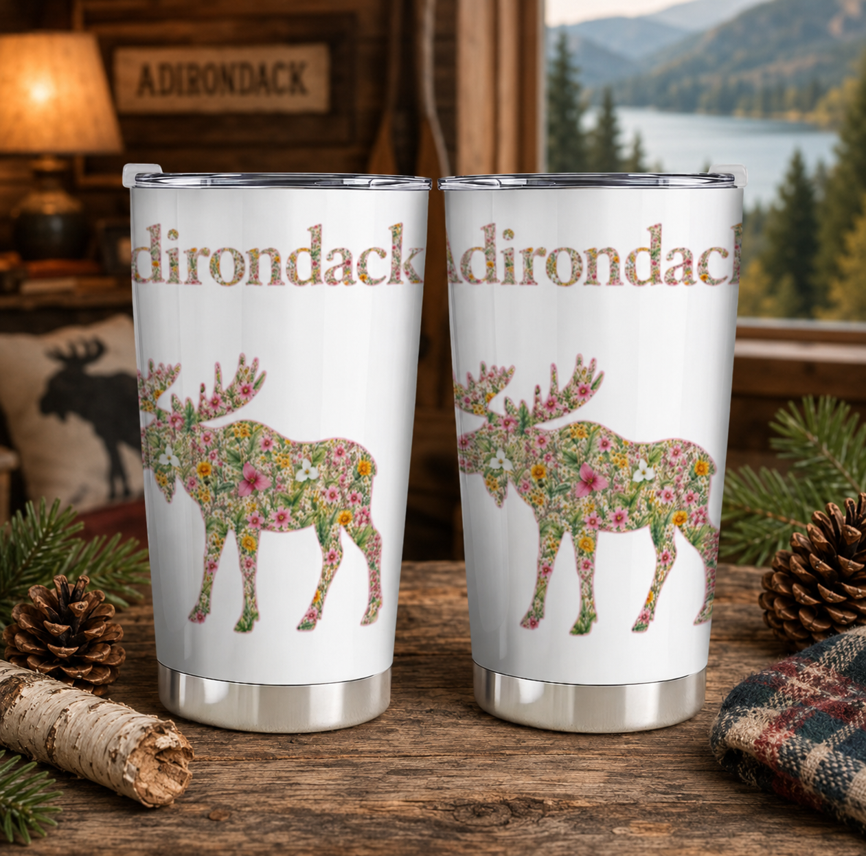 Adirondacks Floral Moose 20oz Stainless Steel Tumbler | Free Shipping